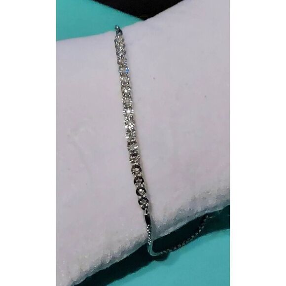 NWT~Sparkling Genuine Diamond Bar Bolo Bracelet~Platinum over 925SS - Picture 3 of 4